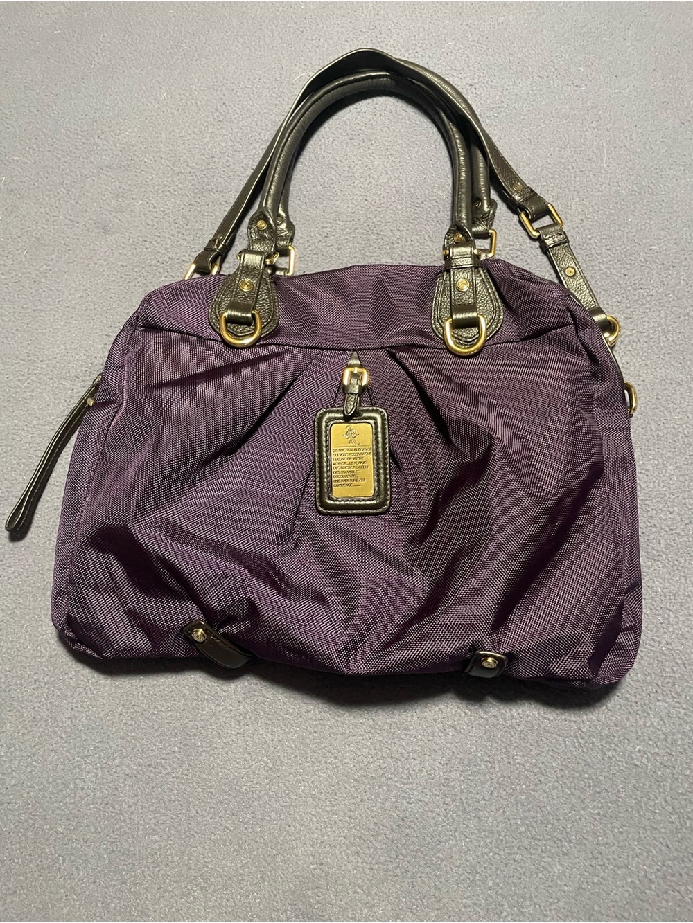 JBK Paris 75 Purple textured canvas Bag with black handles and Gold Hardware